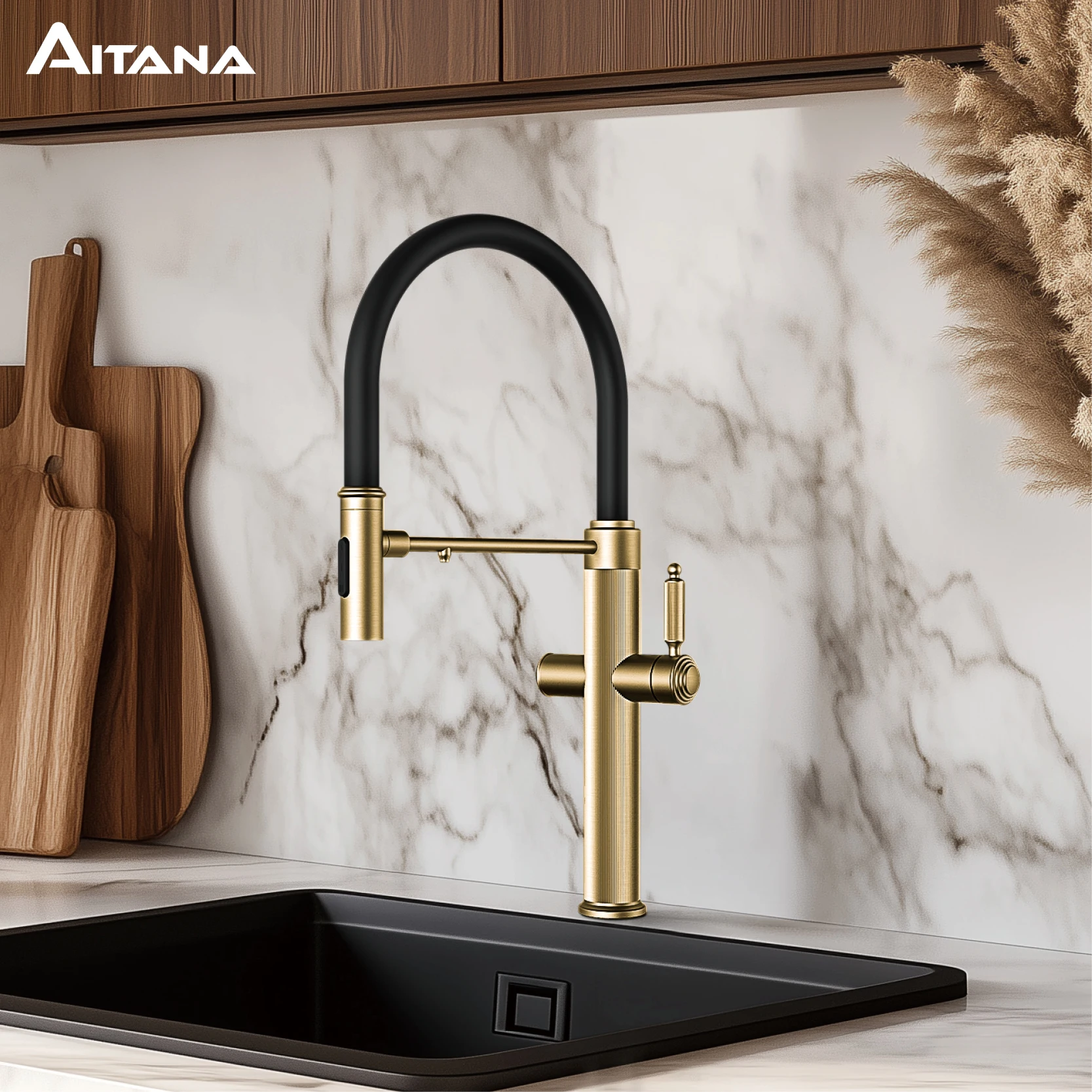 Brushed gold copper pull-out kitchen faucet with single hole hot and cold water 2 functions and drinking water mode sink Mixer
Brushed gold copper pull-out kitchen faucet with single hole hot and cold water 2 functions and drinking water mode sink Mixer