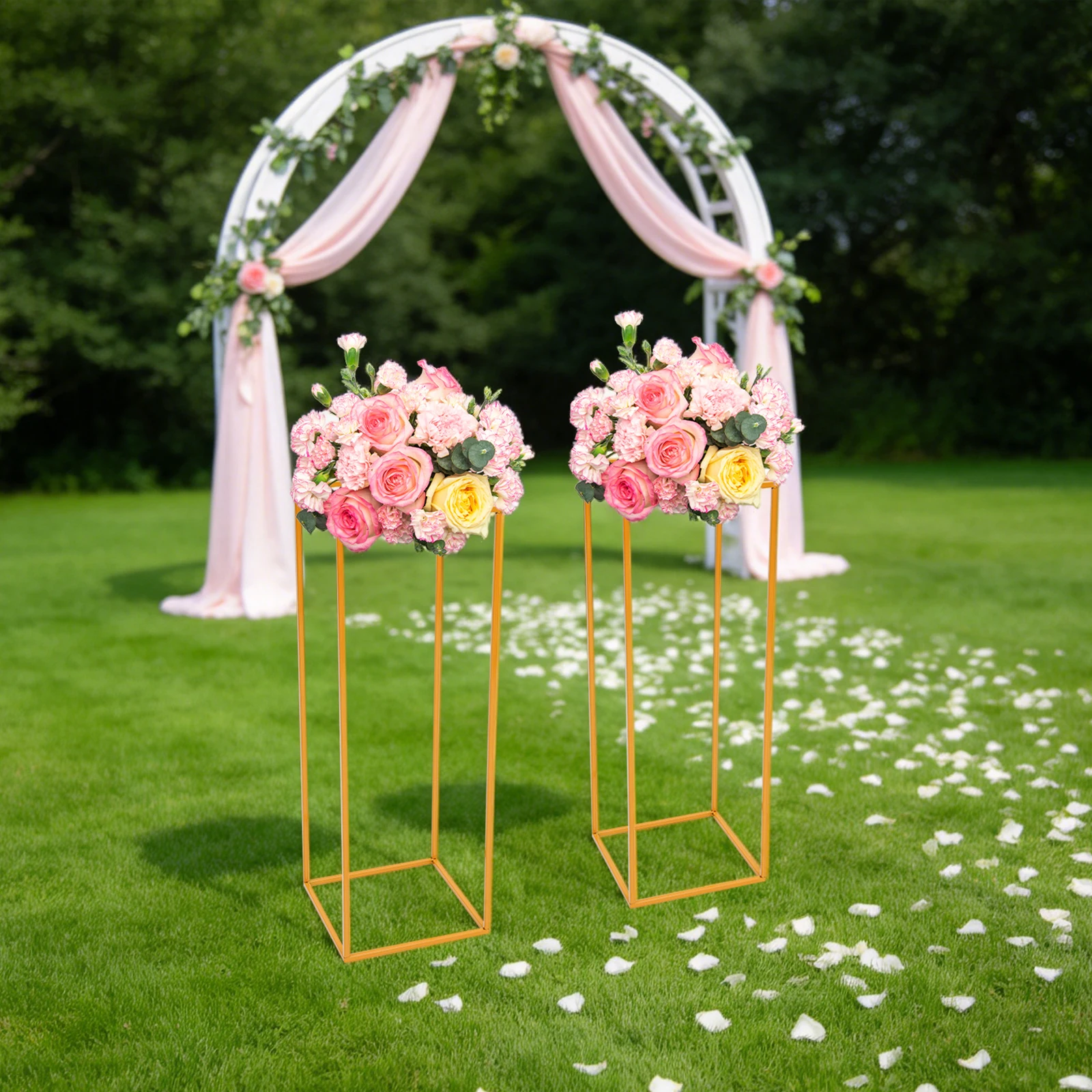 Wedding Flower Stands 2 Pack Gold Metal Square Plant Holder 80cm Tall Iron Rack with Geometric Lines for Party Centerpiece
Wedding Flower Stands 2 Pack Gold Metal Square Plant Holder 80cm Tall Iron Rack with Geometric Lines for Party Centerpiece