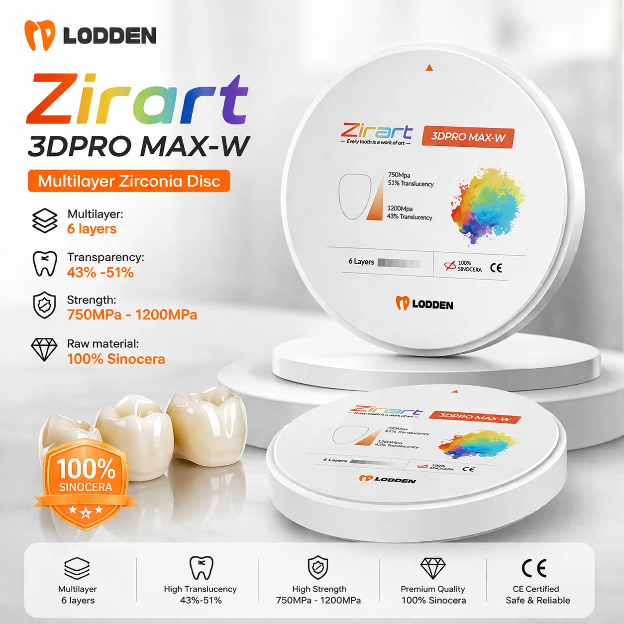 3DPRO MAX White Multilayer Zirconia Block 98mm Open System 100% Sinocera Restoration Material CAD CAM Dental Lab Zirconium Block
3DPRO MAX White Multilayer Zirconia Block 98mm Open System 100% Sinocera Restoration Material CAD CAM Dental Lab Zirconium Block