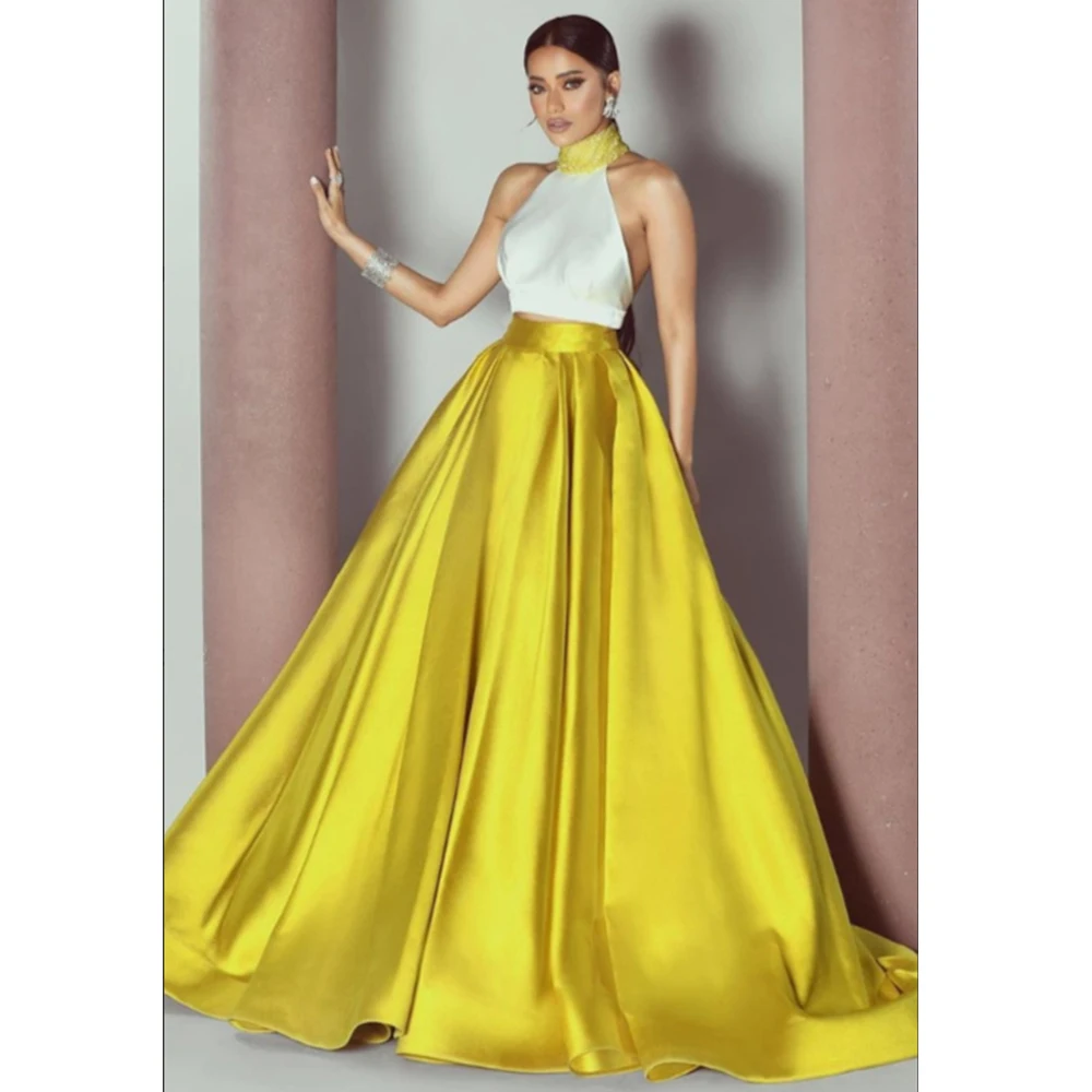Fashion Women's Evening Ball Gowns Satin A-line Celebrity Dress Gold ans White Contrast Color Sleeveless Beads Prom Dress Long
Fashion Women's Evening Ball Gowns Satin A-line Celebrity Dress Gold ans White Contrast Color Sleeveless Beads Prom Dress Long