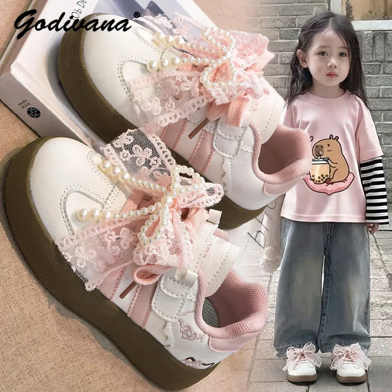 Sweet Little Girls New Spring 2026 Versatile Casual Training Shoes Kids Cartoon Pearl Lace Bow Soft Non-slip Flat Sneakers
Sweet Little Girls New Spring 2026 Versatile Casual Training Shoes Kids Cartoon Pearl Lace Bow Soft Non-slip Flat Sneakers