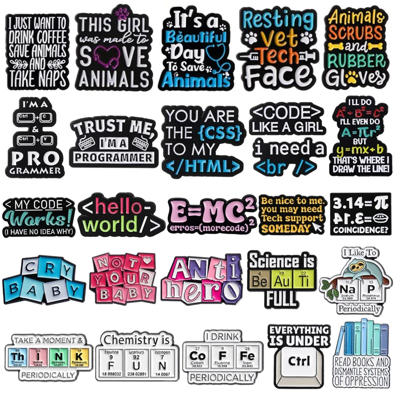 Creative Code Enamel Brooch Programmer Keyboard Chemistry Periodic Table Coffee Book E=MC Letters Metal Badge Lapel Pins Jewelry
Creative Code Enamel Brooch Programmer Keyboard Chemistry Periodic Table Coffee Book E=MC Letters Metal Badge Lapel Pins Jewelry