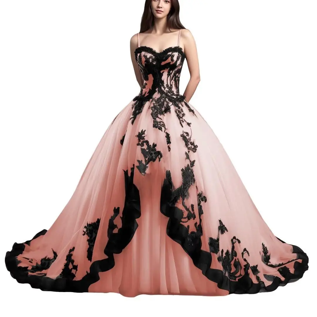 KIVARY Gothic Quinceanera Dresses with Black Lace Appliques Sweet 16 Prom Dresses Tiered Wedding Dresses for Bride
KIVARY Gothic Quinceanera Dresses with Black Lace Appliques Sweet 16 Prom Dresses Tiered Wedding Dresses for Bride