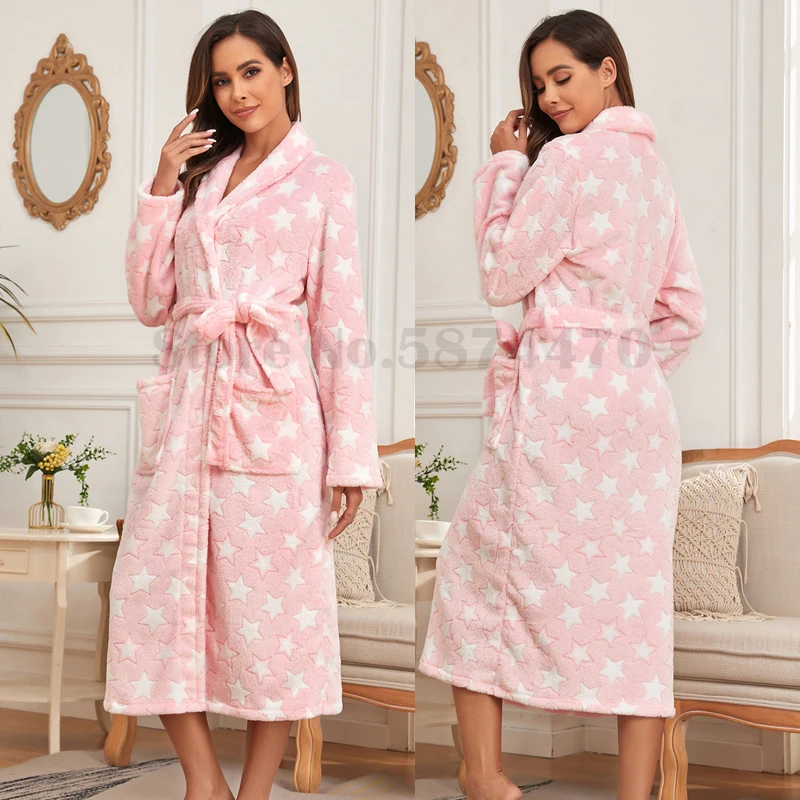 Star Long Robe Women's Long Sleeves Home Clothes Winter Flannel Lounge Wear Thicken Warm Kimono Bathrobe Coral Fleece Sleepwear
Star Long Robe Women's Long Sleeves Home Clothes Winter Flannel Lounge Wear Thicken Warm Kimono Bathrobe Coral Fleece Sleepwear