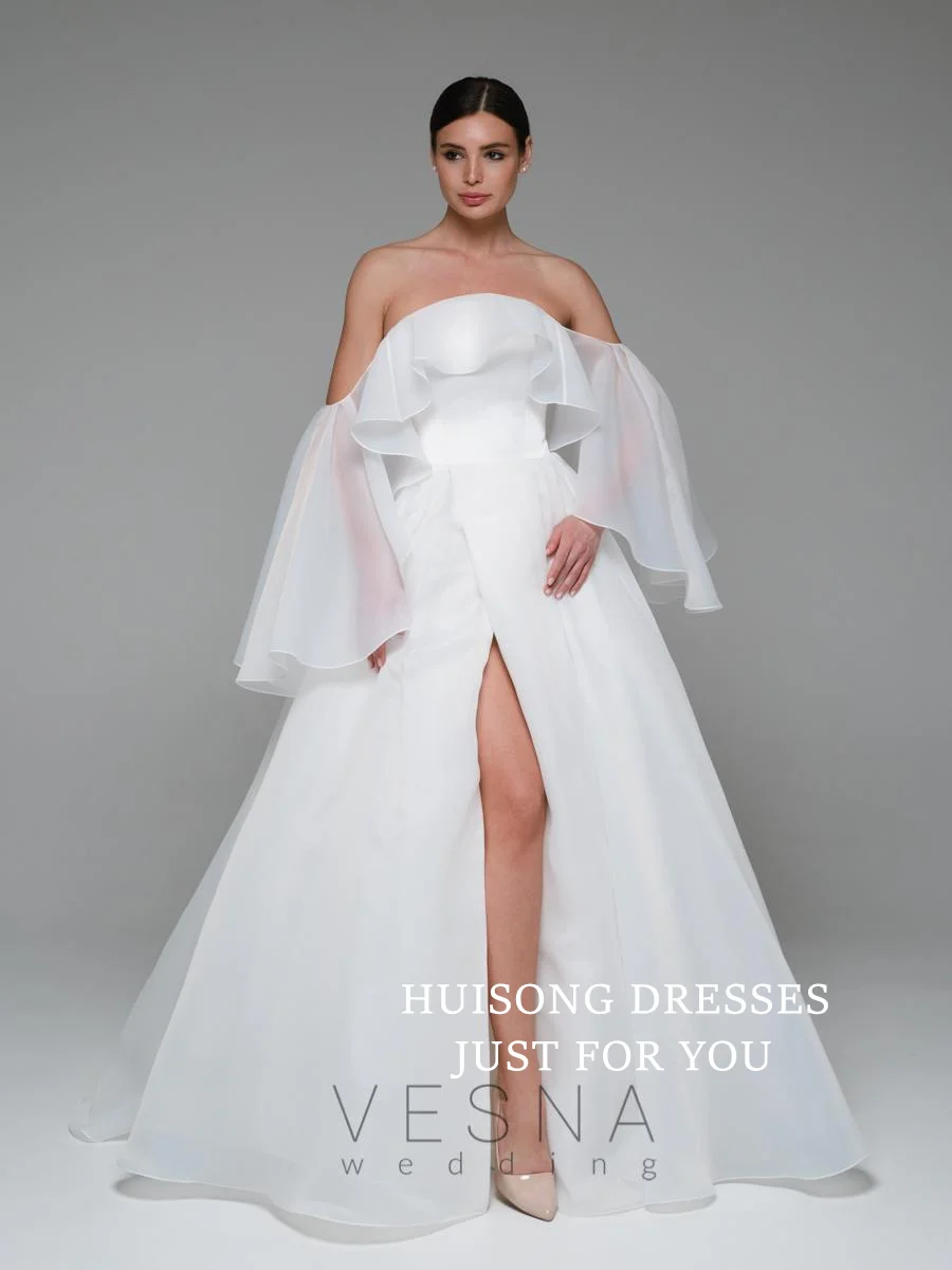 HUISONG Customized Organza Wedding Dresses Off the Shoulder Long Sleeves A-Line Side Split Beach Bridal Gown свадебное платье
HUISONG Customized Organza Wedding Dresses Off the Shoulder Long Sleeves A-Line Side Split Beach Bridal Gown свадебное платье