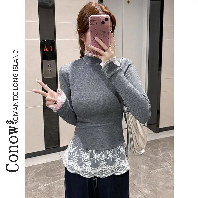 Slim Simplicity Lace Patchwork Elegant Tops Women Clothing New Spring Autumn Long Sleeve All-match Fashion T Shirts Casual Trend
Slim Simplicity Lace Patchwork Elegant Tops Women Clothing New Spring Autumn Long Sleeve All-match Fashion T Shirts Casual Trend