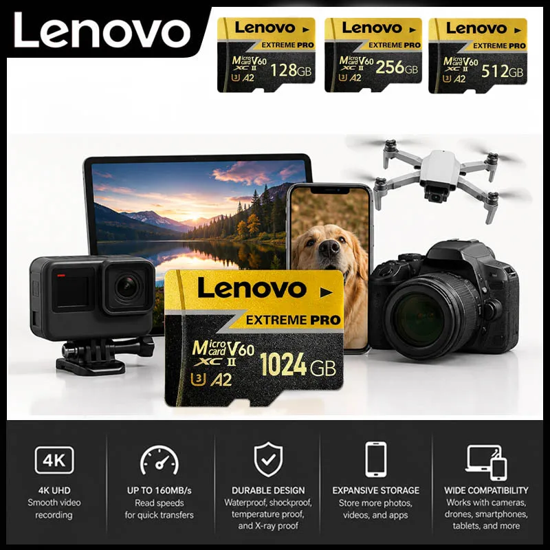 Lenovo Micro SD Card A2 U3 Memory Card 1TB Class 10 High Speed Cartao De Memoria 128GB 256GB 512GB TF Flash Card For Camera
Lenovo Micro SD Card A2 U3 Memory Card 1TB Class 10 High Speed Cartao De Memoria 128GB 256GB 512GB TF Flash Card For Camera