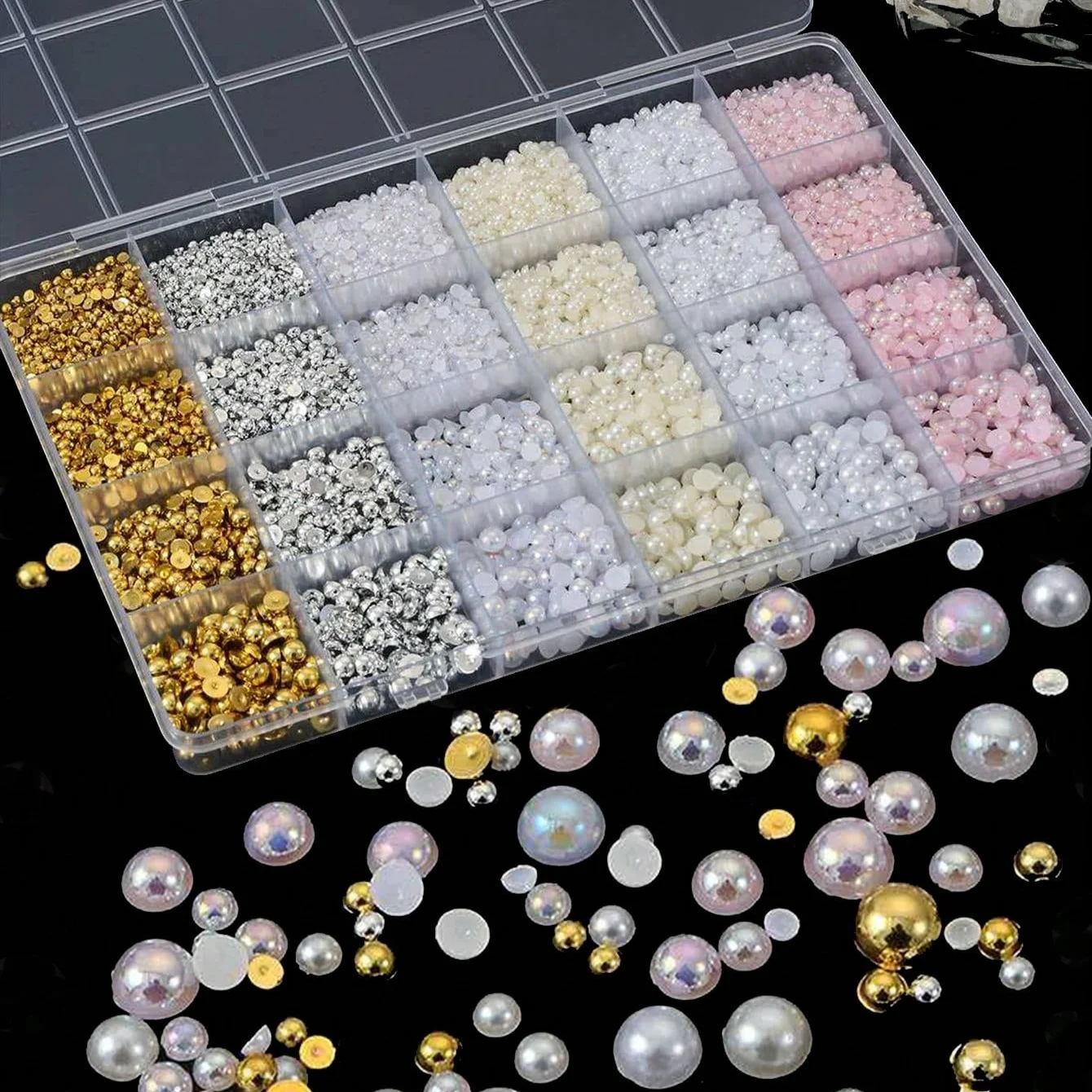 24 Grid Mixed Color Pearl Nail Art Kit, Dotting Pen & Tweezers Manicure Set For Nail Design, DIY Crafts & Shoe Decoration
24 Grid Mixed Color Pearl Nail Art Kit, Dotting Pen & Tweezers Manicure Set For Nail Design, DIY Crafts & Shoe Decoration