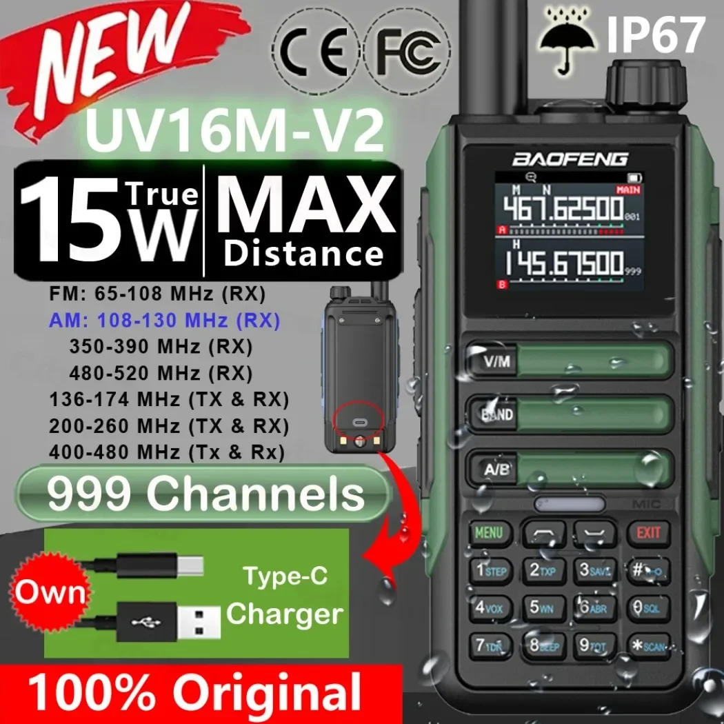 Baofeng Upgrade UV16M V2 Walkie Talkie 15W High Capacity AM FM 2-Way Radio Full Band LCD 999CH Frequency Copy NOAA Noise Reduce
Baofeng Upgrade UV16M V2 Walkie Talkie 15W High Capacity AM FM 2-Way Radio Full Band LCD 999CH Frequency Copy NOAA Noise Reduce