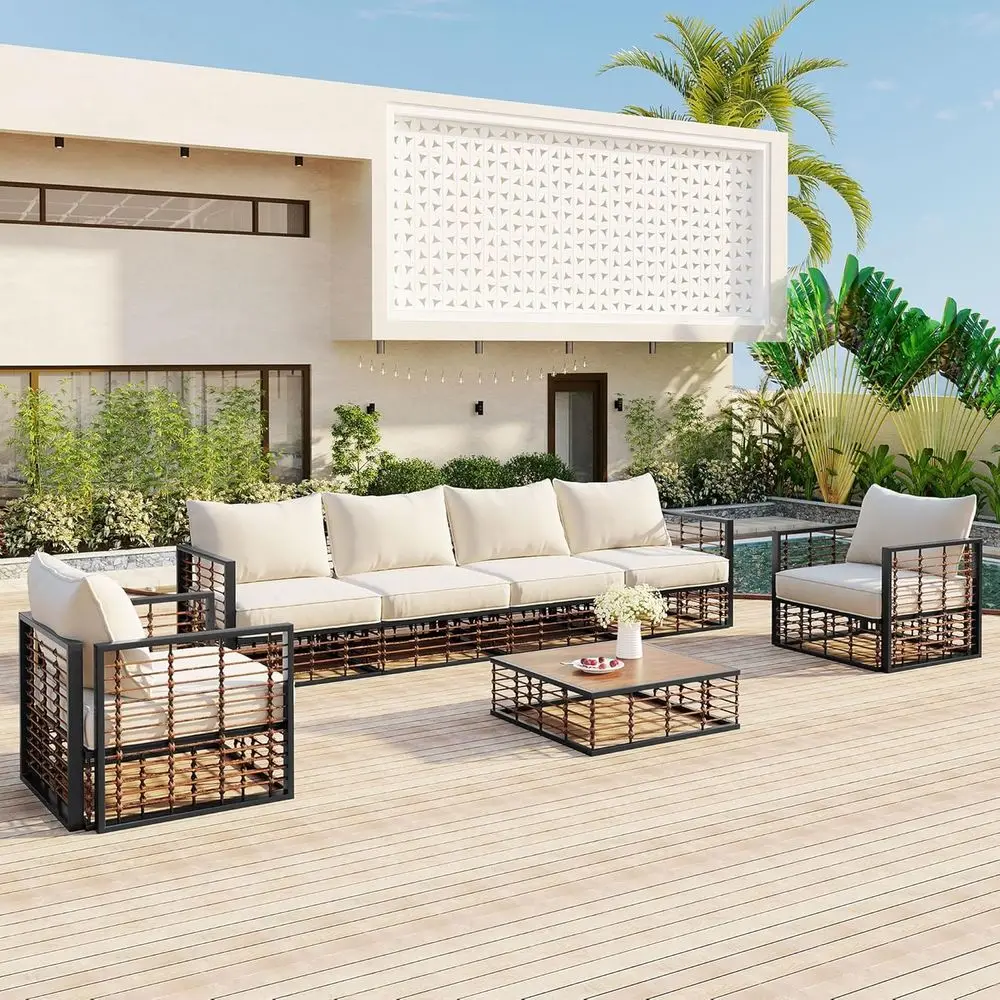 7-Piece Outdoor Patio Sectional Sofa Set with Coffee Table, Weather-Resistant Garden Furniture with Plush Cushions and 8 Pillows
7-Piece Outdoor Patio Sectional Sofa Set with Coffee Table, Weather-Resistant Garden Furniture with Plush Cushions and 8 Pillows