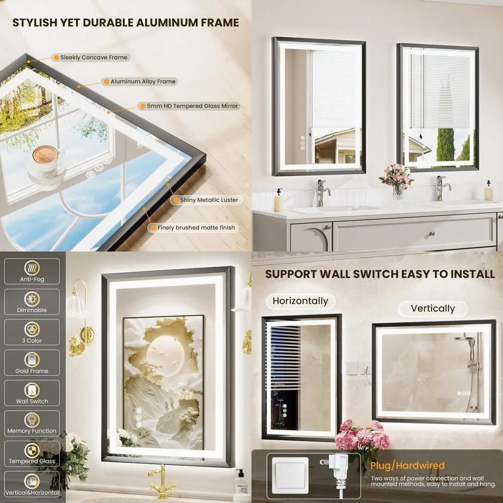 Зеркало для ванной 24x32 дюйма с LED-подсветкой, матовое черное, металлическое, с функцией антизапотевания и регулировкой яркости
Зеркало для ванной 24x32 дюйма с LED-подсветкой, матовое черное, металлическое, с функцией антизапотевания и регулировкой яркости