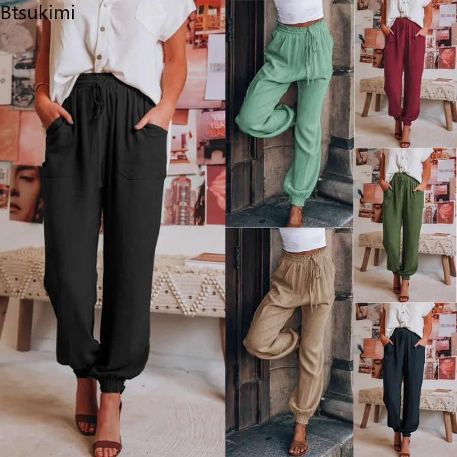 New 2026 Women's Drawstring Elastic Waist Pants Spring Summer Fashion Solid Casual Cotton Linen Comfortable Loose Pants Female
New 2026 Women's Drawstring Elastic Waist Pants Spring Summer Fashion Solid Casual Cotton Linen Comfortable Loose Pants Female