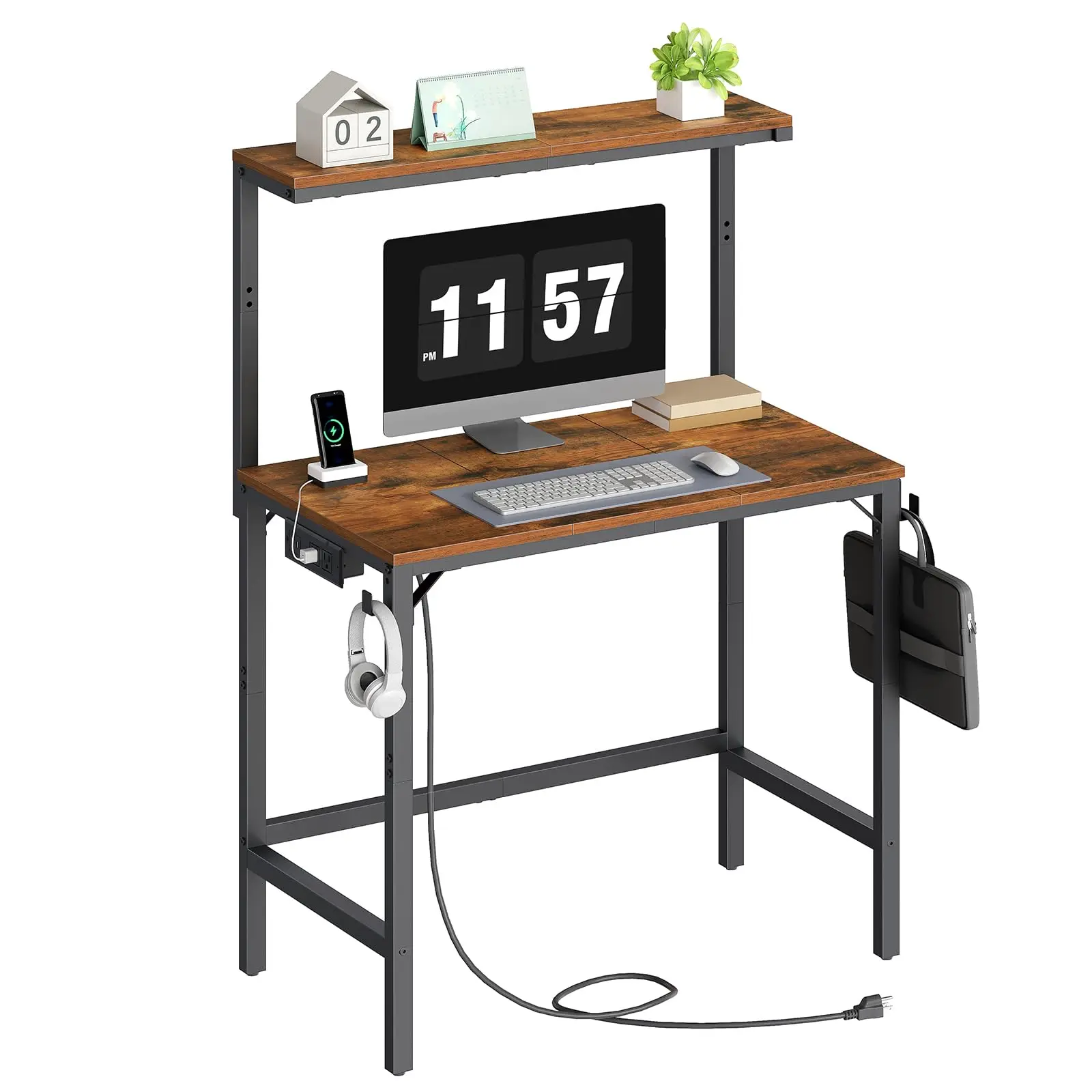 Compact Computer Desk With Adjustable Monitor Shelf And Power Outlet For Home Office
Compact Computer Desk With Adjustable Monitor Shelf And Power Outlet For Home Office