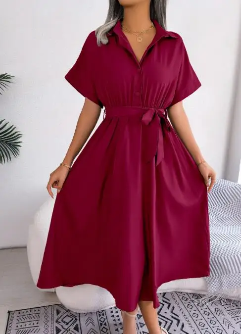 Summer Casual Loose Solid Color Lace Up Shirt Dress for Women, Elegant Lapel, Single Breasted Lace Up Short Sleeved Shirt Dress
Summer Casual Loose Solid Color Lace Up Shirt Dress for Women, Elegant Lapel, Single Breasted Lace Up Short Sleeved Shirt Dress