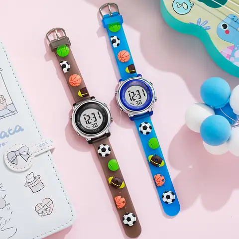 Sports style cute cartoon ball pattern electronic watch, alloy dial silicone strap, suitable for Halloween Christmas gift