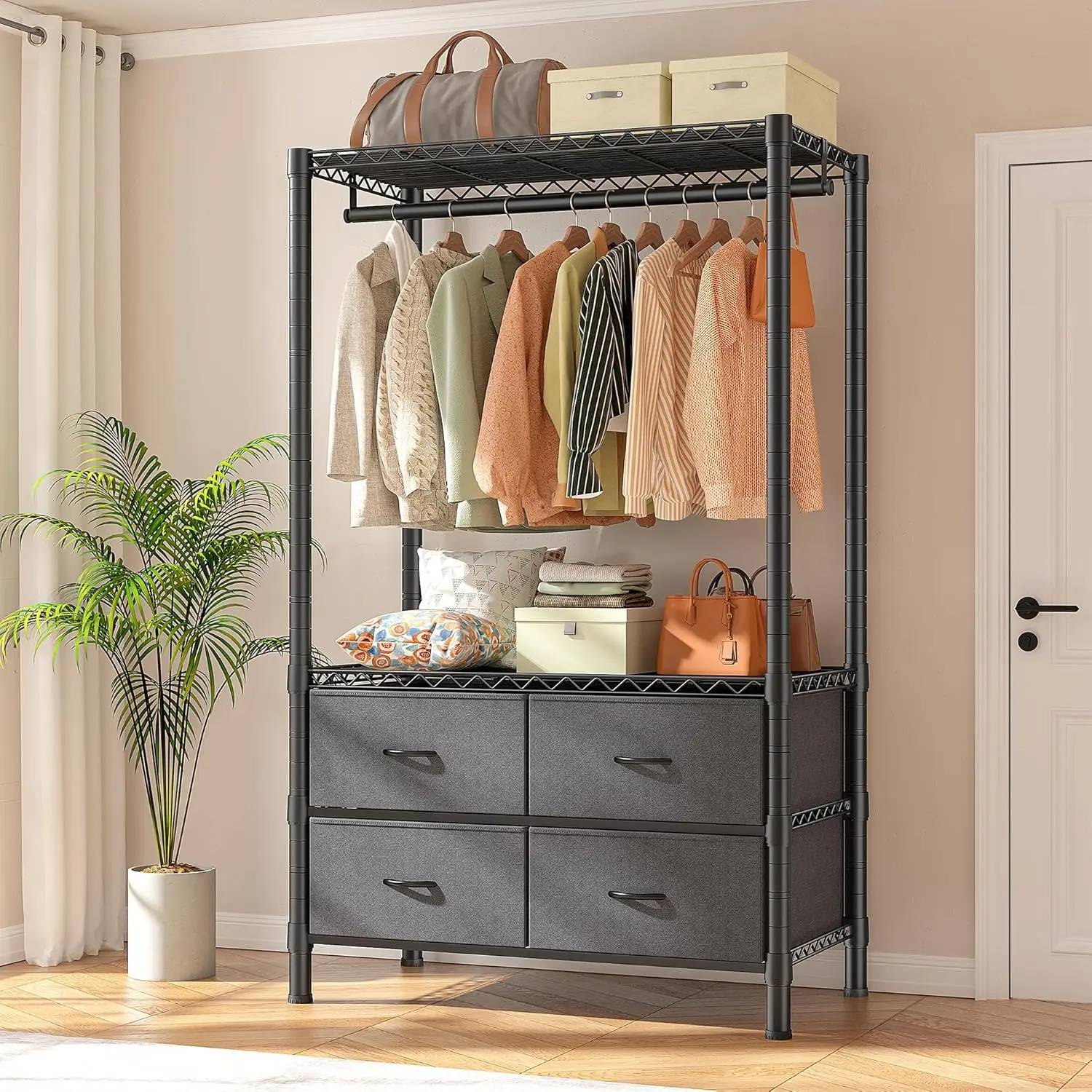 Clothes Rack, Heavy Duty Clothing Racks for Hanging Clothes, Portable Closet with 4 Drawers, Freestanding Garment Rack with A
Clothes Rack, Heavy Duty Clothing Racks for Hanging Clothes, Portable Closet with 4 Drawers, Freestanding Garment Rack with A