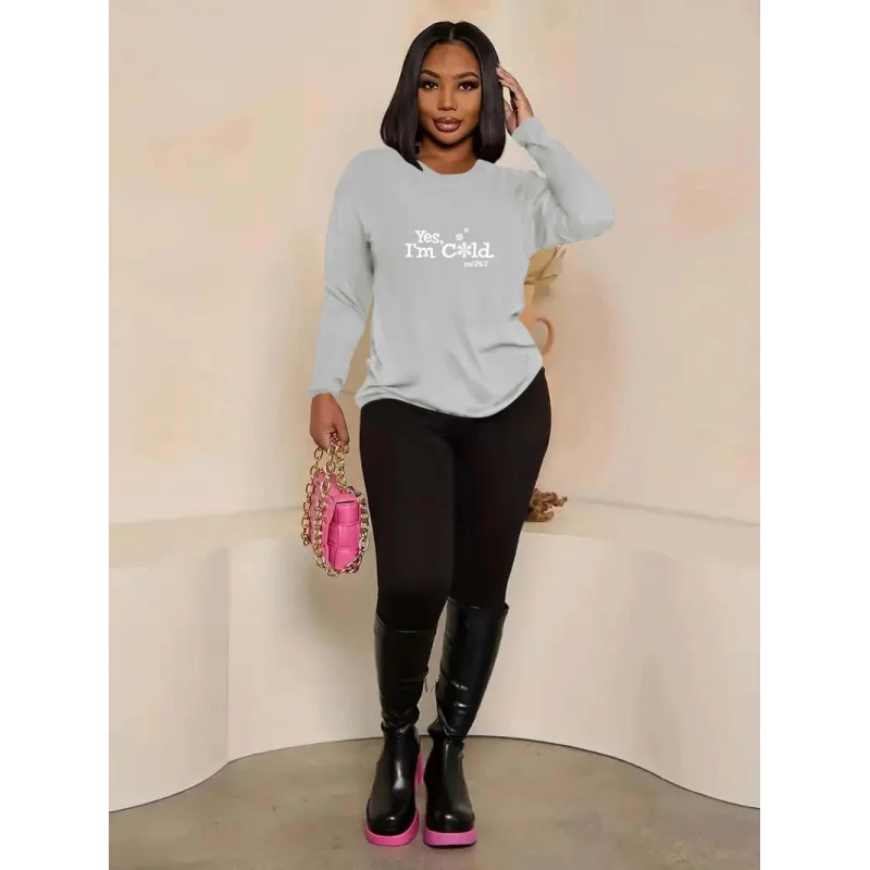 Women's black crew neck sweatshirt with fun graphic design, loose-fitting long-sleeved graphic suit
Women's black crew neck sweatshirt with fun graphic design, loose-fitting long-sleeved graphic suit