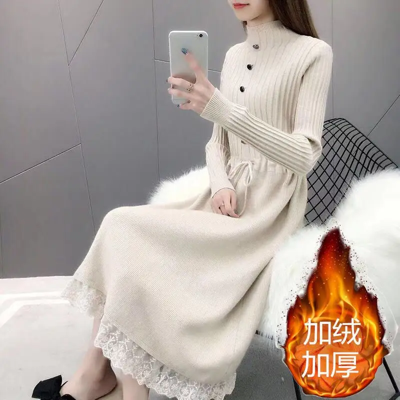 Knitted Dress Women's Medium and Long Knee-length Skirt Autumn and Winter Waist Thin Lace-up Bottoming Sweater Skirt
Knitted Dress Women's Medium and Long Knee-length Skirt Autumn and Winter Waist Thin Lace-up Bottoming Sweater Skirt
