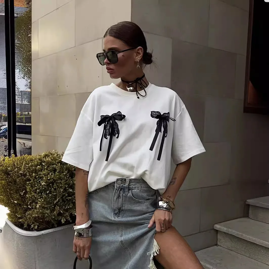 Women's Casual T-shirt 2024 Summer Fashion Street Tops New Trend Personalized 3D Bow Print Oversize Loose Round Neck T Shirt
Women's Casual T-shirt 2024 Summer Fashion Street Tops New Trend Personalized 3D Bow Print Oversize Loose Round Neck T Shirt