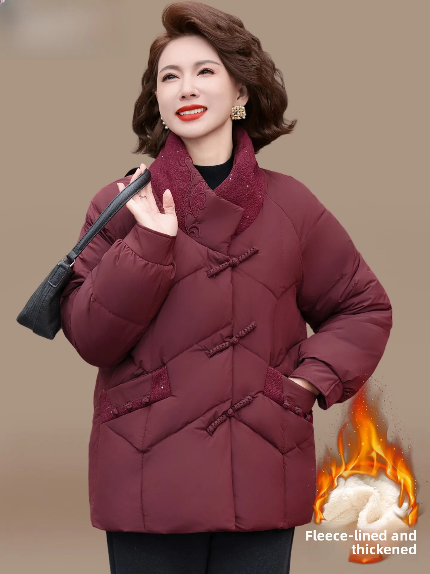 Red down Cotton Jaet Warmth Faionable Stand Fit Zipper Closure Women's Coat for Middle-Aged And ly in Winter
Red down Cotton Jaet Warmth Faionable Stand Fit Zipper Closure Women's Coat for Middle-Aged And ly in Winter