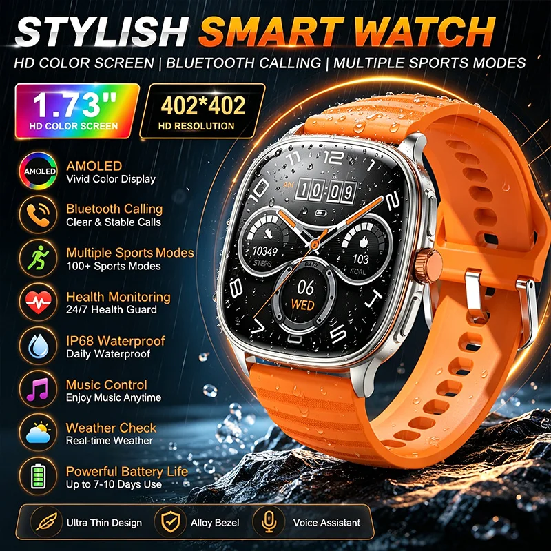 2026 New Stylish Smart Watch 1.73" HD Screen All-Round Health Management AI Voice Music Weather Sports Modes IP68 Smart Watch
2026 New Stylish Smart Watch 1.73" HD Screen All-Round Health Management AI Voice Music Weather Sports Modes IP68 Smart Watch