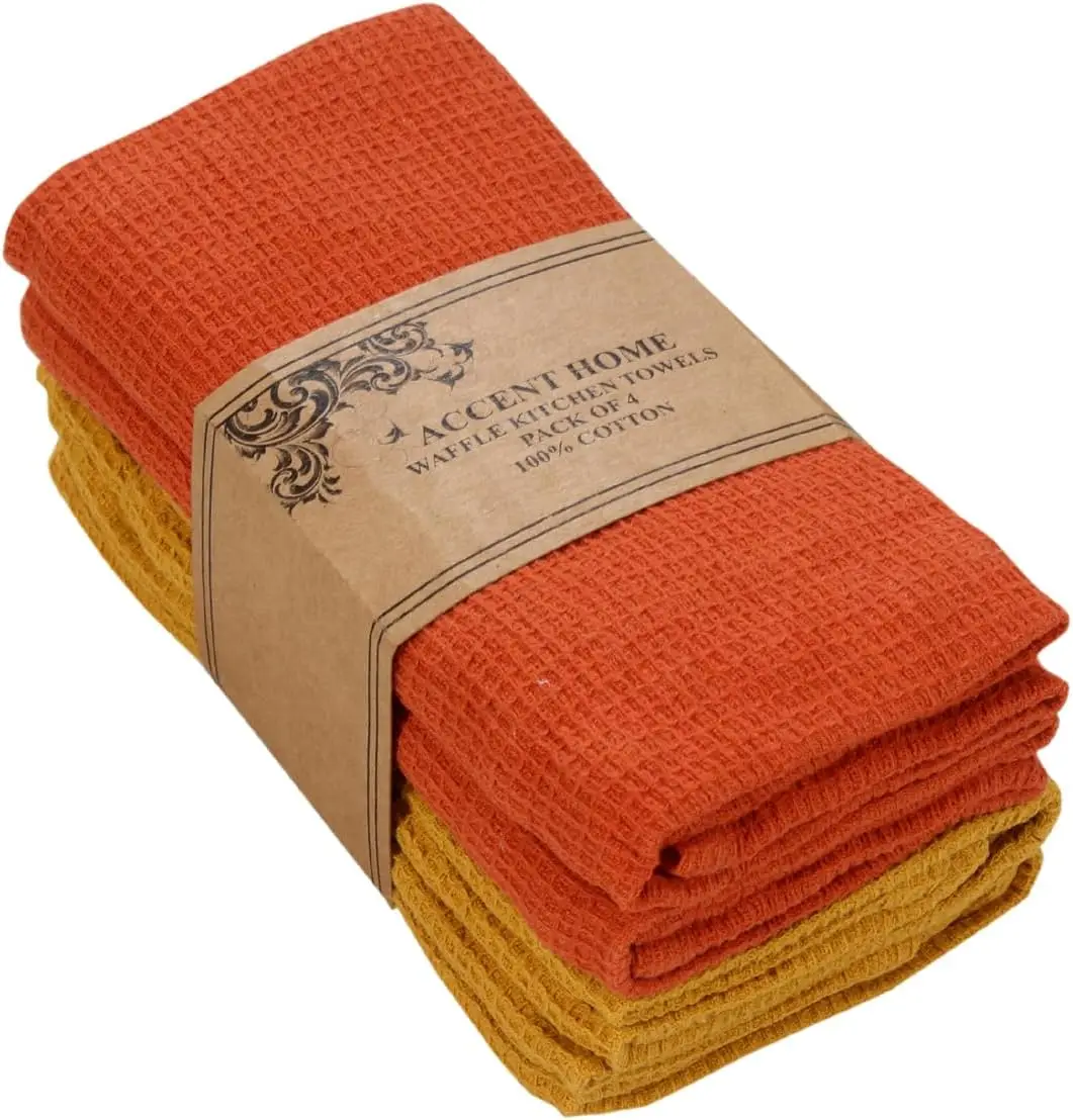 Super Absorbent Cotton Waffle Kitchen Towels Set of 4 - 18x26 Inches, Rust/Mustard
Super Absorbent Cotton Waffle Kitchen Towels Set of 4 - 18x26 Inches, Rust/Mustard