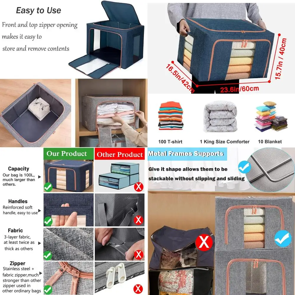 Gray Foldable Storage Bags with Metal Frame, Clear Window, Thick Fabric for Seasonal Clothes (4 Pack)
Gray Foldable Storage Bags with Metal Frame, Clear Window, Thick Fabric for Seasonal Clothes (4 Pack)