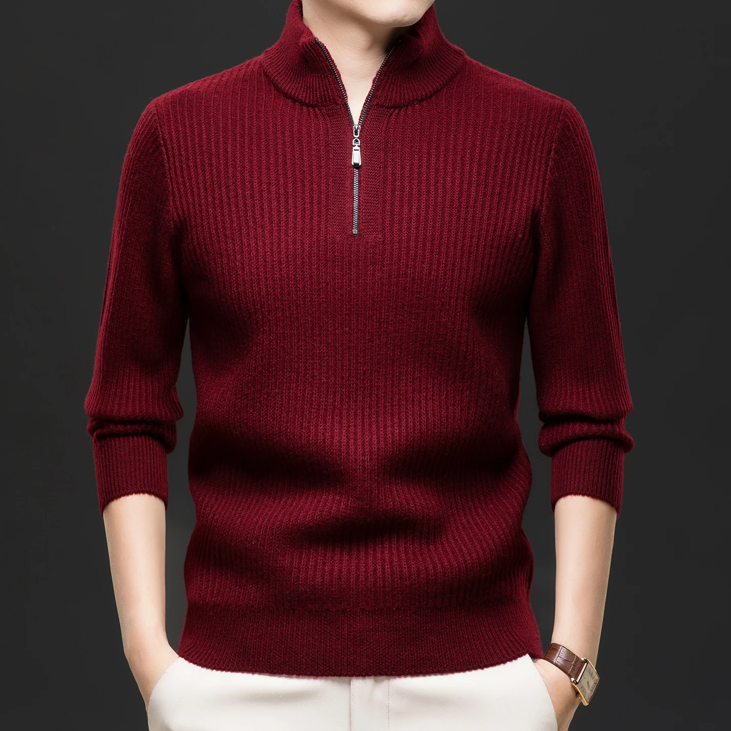 Autumn and winter zipper half-high-necked pure cashmere sweater men's padded warm middle-aged business and leisure sweater.
Autumn and winter zipper half-high-necked pure cashmere sweater men's padded warm middle-aged business and leisure sweater.