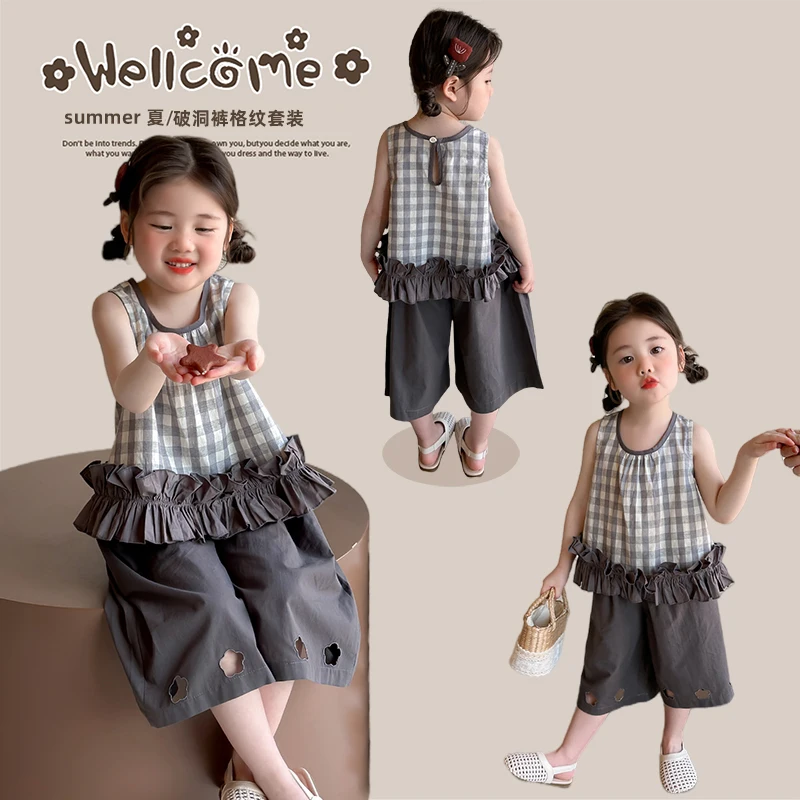 Summer Baby Girls Cotton Plaid Sleeveless Single Button Shirt Tops+Crop Pant Sets Kids 2PCS Tracksuit Children Outfit 2-9 Year
Summer Baby Girls Cotton Plaid Sleeveless Single Button Shirt Tops+Crop Pant Sets Kids 2PCS Tracksuit Children Outfit 2-9 Year