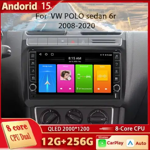 Android 15 For Volkswagen VW POLO sedan 6r 2008-2020 Car Radio Multimedia Auto Carplay Stereo Navigation GPS 2Din DVD