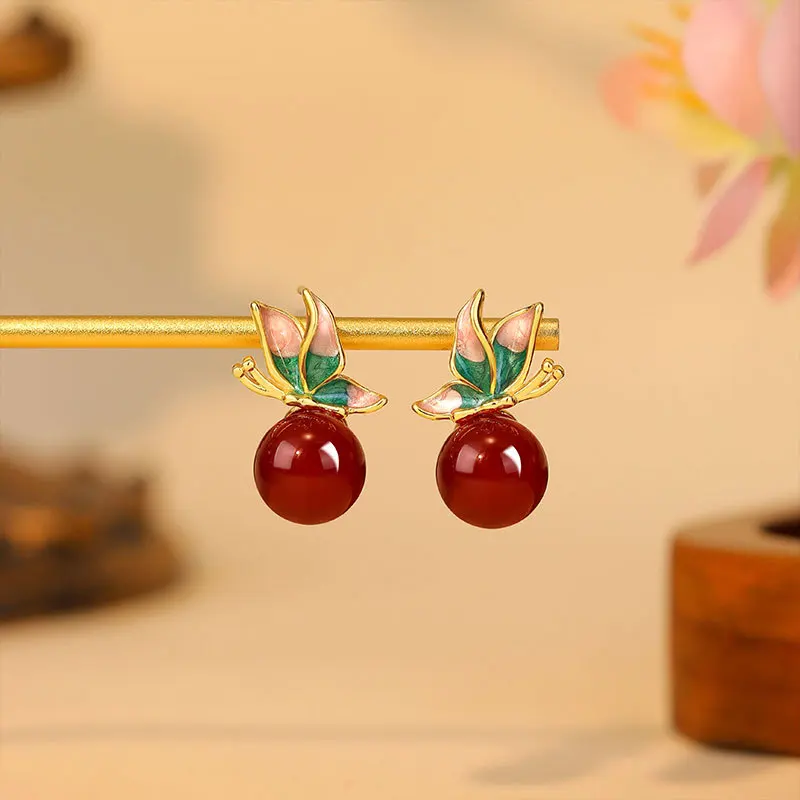 Natural Red Jade Butterfly Stud Earrings Real Jewelry 18K Gold Plated Carved Gemstone Vintage Charm Amulet Gifts for Women
Natural Red Jade Butterfly Stud Earrings Real Jewelry 18K Gold Plated Carved Gemstone Vintage Charm Amulet Gifts for Women
