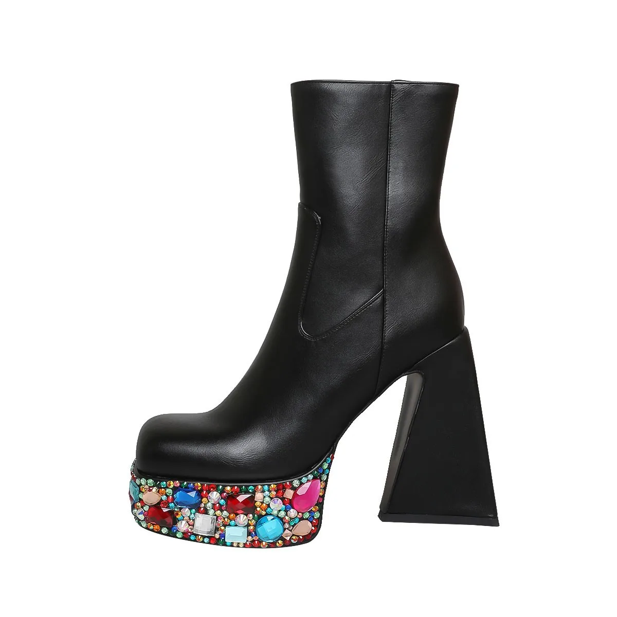PU Leather Round Toe Crystal Platform Mid-Calf Women Boots Chunky High Heel Side Zipper Design Large Size Shoes
PU Leather Round Toe Crystal Platform Mid-Calf Women Boots Chunky High Heel Side Zipper Design Large Size Shoes