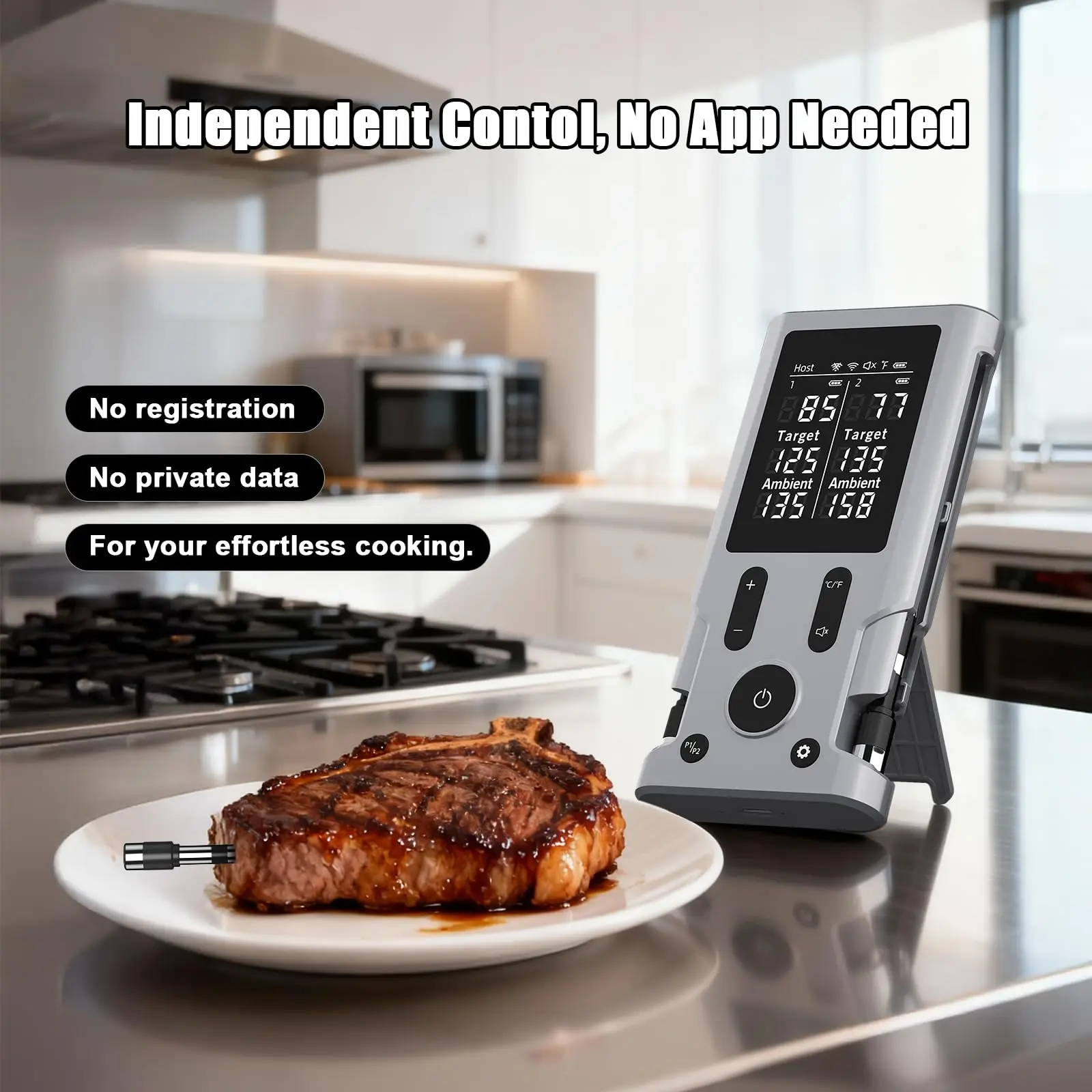 Wireless Meat Thermometer Digital Bluetooth Food Thermometer 2 Probe with LCD Display for Grill, Smoker, Air Fryer, Rotisserie
Wireless Meat Thermometer Digital Bluetooth Food Thermometer 2 Probe with LCD Display for Grill, Smoker, Air Fryer, Rotisserie