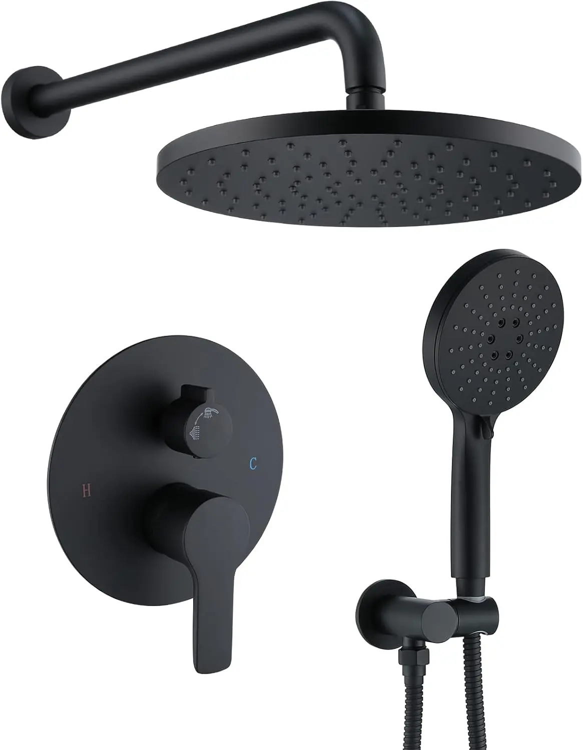 Wall Mounted Shower System with 10" Rain Head & Handheld, Matte Black, Pressure Balance Valve
Wall Mounted Shower System with 10" Rain Head & Handheld, Matte Black, Pressure Balance Valve