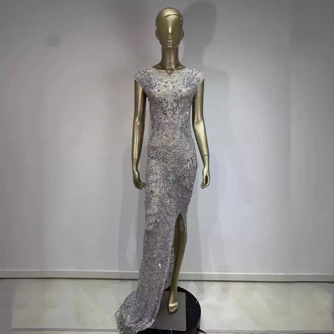 STOCK Sexy Shiny Rhinestone Long Dress Skinny Birthday Club Outfit Party Evening Gown Performance Wear Body Transparente Flecos
STOCK Sexy Shiny Rhinestone Long Dress Skinny Birthday Club Outfit Party Evening Gown Performance Wear Body Transparente Flecos