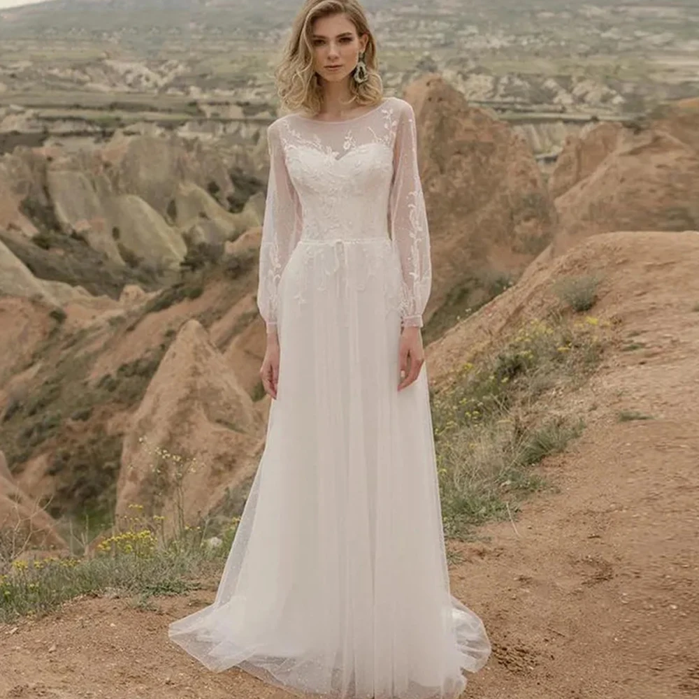 Elegant Long Sleeve Wedding Dresses Boho Simple Lace Appliques Bridal Gowns A-Line Beautiful Open Back For Women Robe New 2023
Elegant Long Sleeve Wedding Dresses Boho Simple Lace Appliques Bridal Gowns A-Line Beautiful Open Back For Women Robe New 2023