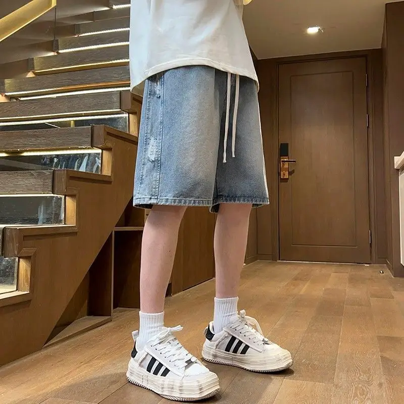 Men's Ripped Denim Shorts Summer Lightweight Loose Fit Straight Leg Mid Length Pants American Streetwear Side Slit Design
Men's Ripped Denim Shorts Summer Lightweight Loose Fit Straight Leg Mid Length Pants American Streetwear Side Slit Design
