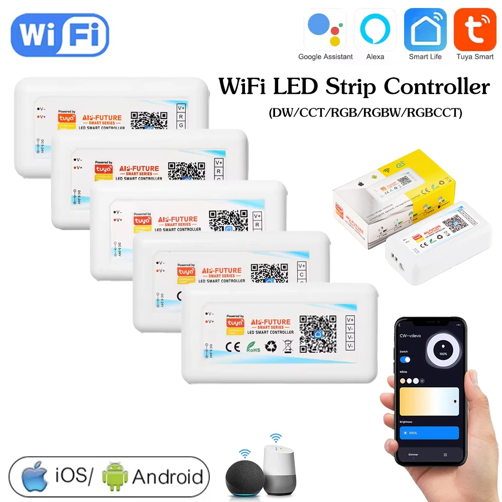 Tuya Wifi LED Controller Smart Dimmer DC5V-24V LED Strip Light Single Color CCT RGB RGBW RGBCCT for Alexa Google Smart Home Life
Tuya Wifi LED Controller Smart Dimmer DC5V-24V LED Strip Light Single Color CCT RGB RGBW RGBCCT for Alexa Google Smart Home Life