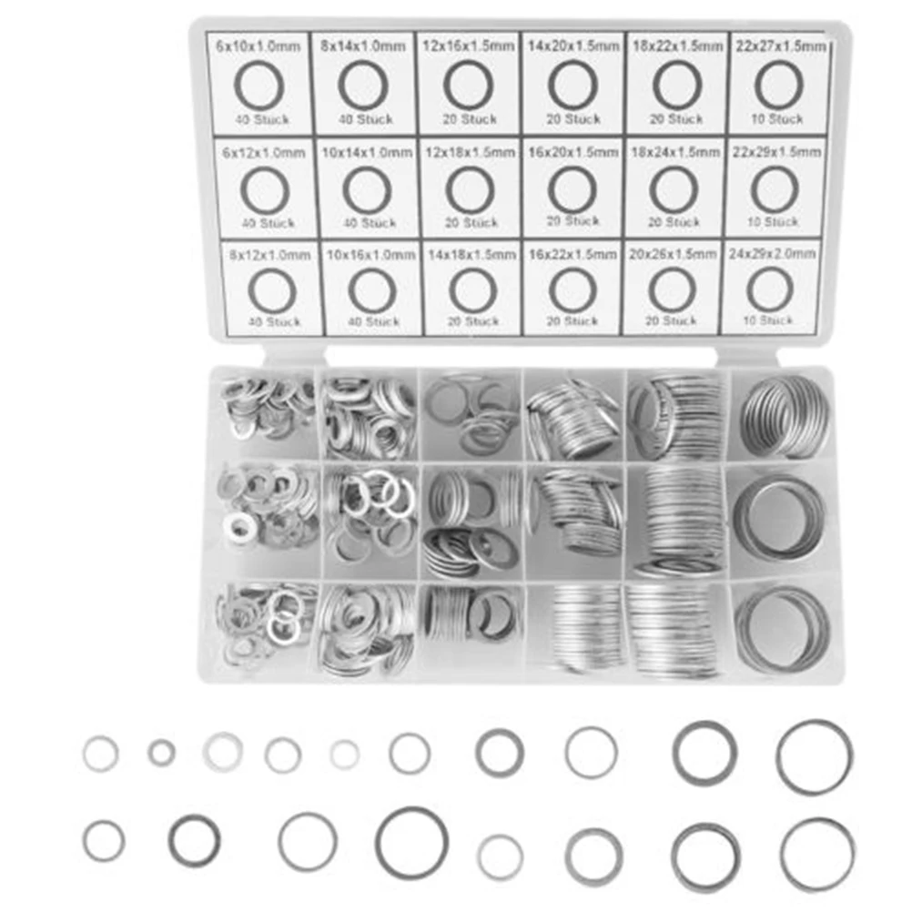 450 PCS Aluminum Gasket Sealing Rings High Temperature Resistance Gaskets Wahers Flat Washers 
450 PCS Aluminum Gasket Sealing Rings High Temperature Resistance Gaskets Wahers Flat Washers