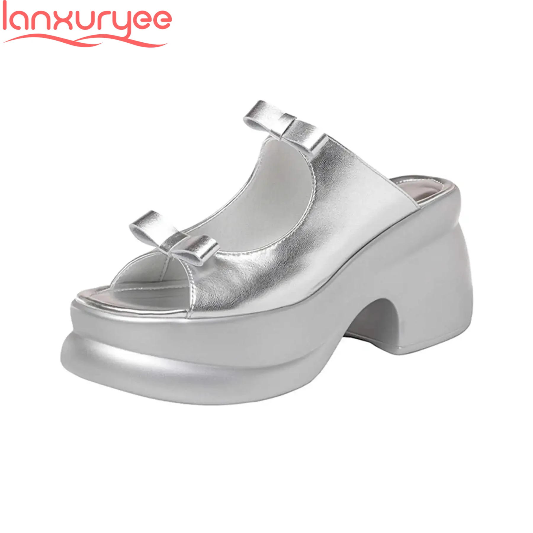 Lanxuryee 9cm Cow Leather Slip On Slingback Summer Shoes Chunky Super High Mules Butterfly-knot Comfort Platform Women Sandals
Lanxuryee 9cm Cow Leather Slip On Slingback Summer Shoes Chunky Super High Mules Butterfly-knot Comfort Platform Women Sandals