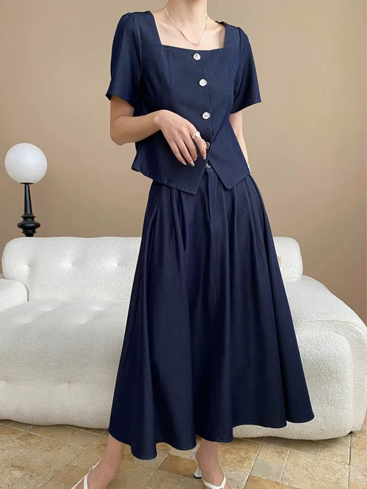 2025 Spring And Summer Women's Suits Casual Solid Color Square Neck Short Sleeved Shirt+high Waisted Skirt 2 piece Set
2025 Spring And Summer Women's Suits Casual Solid Color Square Neck Short Sleeved Shirt+high Waisted Skirt 2 piece Set