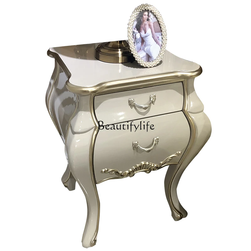 French bedside table, European luxury light gray bedside storage cabinet solid wood carving flower
French bedside table, European luxury light gray bedside storage cabinet solid wood carving flower