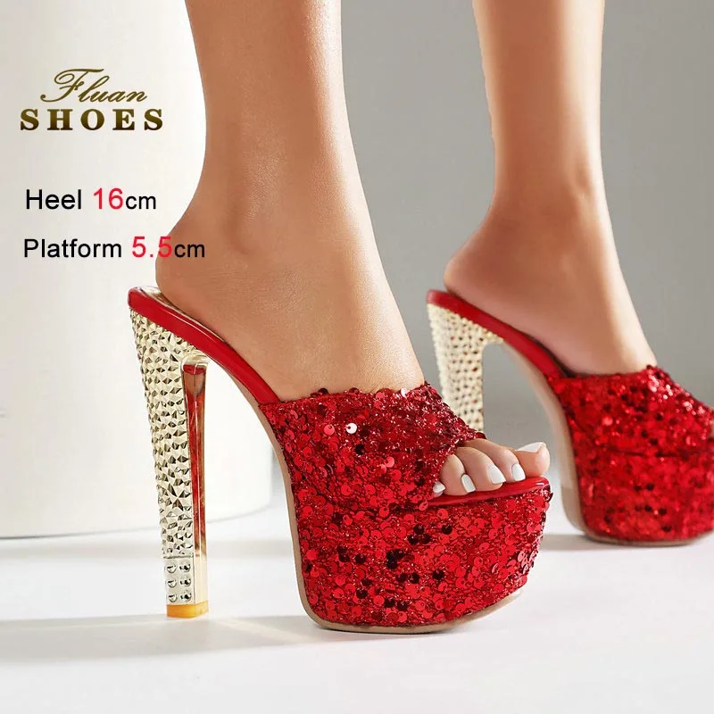 16CM Super High Heels Women Slippers Sequin Peep-toe Sandals Nightclub Large Size Lady Shoes Stage Show High Heels Slippers CD
16CM Super High Heels Women Slippers Sequin Peep-toe Sandals Nightclub Large Size Lady Shoes Stage Show High Heels Slippers CD