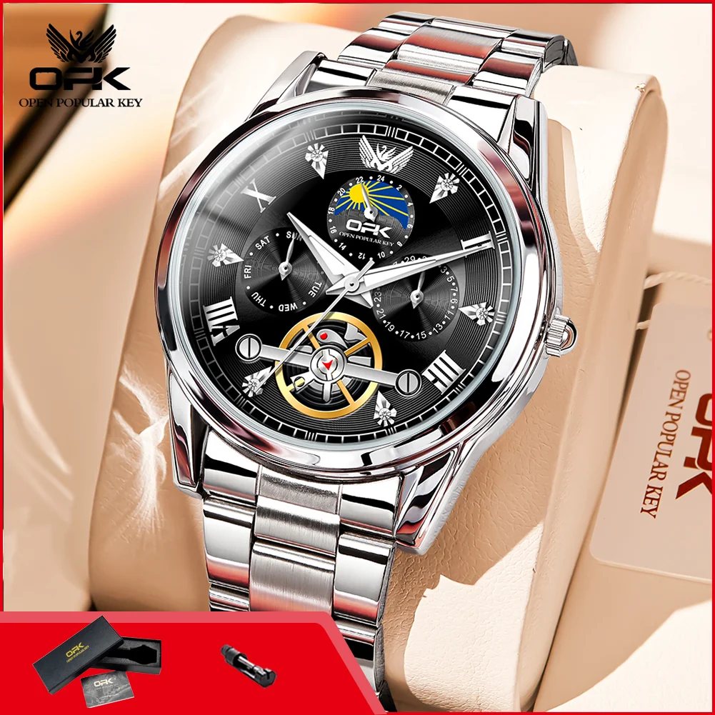 OPK 8148 Luxury Men’s Quartz Wristwatch Dual Calendar Luminous Moon Phase Waterproof Business Classic Watch for Man
OPK 8148 Luxury Men’s Quartz Wristwatch Dual Calendar Luminous Moon Phase Waterproof Business Classic Watch for Man
