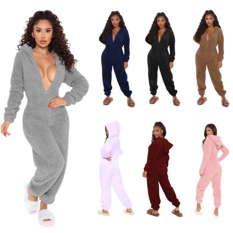Женский шерстяной комбинезон-пижама с капюшоном, с высокой талией, длинные брюки, из полиэфирного волокна, осенний сезон, большие размеры, удобная домашняя одежда
Женский шерстяной комбинезон-пижама с капюшоном, с высокой талией, длинные брюки, из полиэфирного волокна, осенний сезон, большие размеры, удобная домашняя одежда