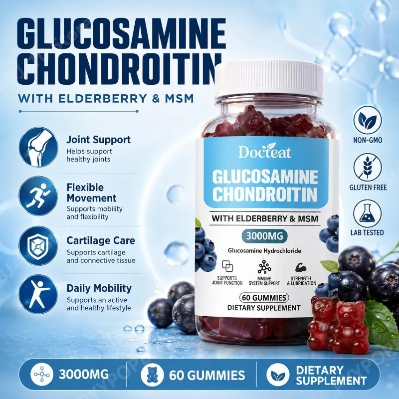 Docteat Glucosamine Chondroitin Gummies 3000mg Fruit Flavor Elderberry MSM Turmeric Extract Immune System Support 60 Gummies
Docteat Glucosamine Chondroitin Gummies 3000mg Fruit Flavor Elderberry MSM Turmeric Extract Immune System Support 60 Gummies