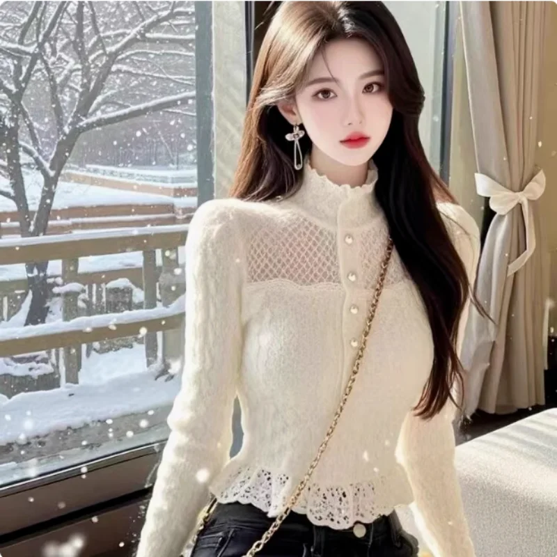 Женский новый стиль 2025 года, сетчатый модный однотонный универсальный повседневный топ с длинными рукавами и воротником на пуговицах
Женский новый стиль 2025 года, сетчатый модный однотонный универсальный повседневный топ с длинными рукавами и воротником на пуговицах