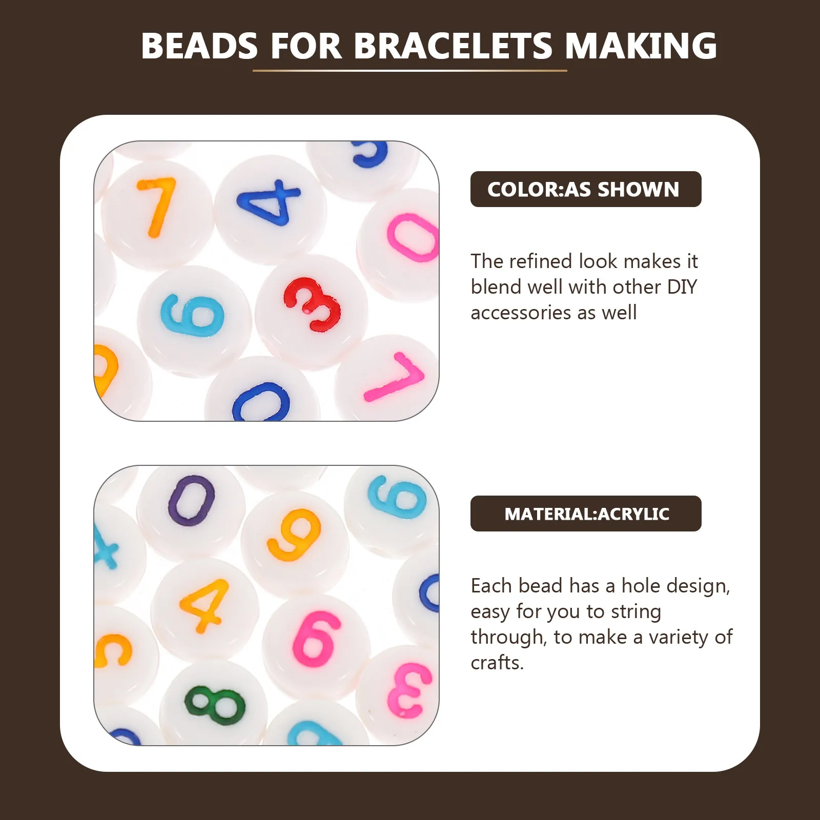 100Pcs Number Beads Acrylic DIY Handmade Crafts Jewelry Making Beads for Bracelet Necklace Keychain Accessories
100Pcs Number Beads Acrylic DIY Handmade Crafts Jewelry Making Beads for Bracelet Necklace Keychain Accessories