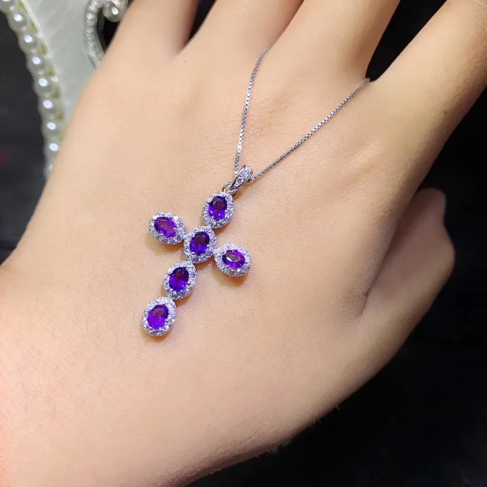 925 Sterling Silver Amethyst Cross Necklace Chain Jewelry Energy Gemstone Pendant Necklace for Women Gift luxury
925 Sterling Silver Amethyst Cross Necklace Chain Jewelry Energy Gemstone Pendant Necklace for Women Gift luxury