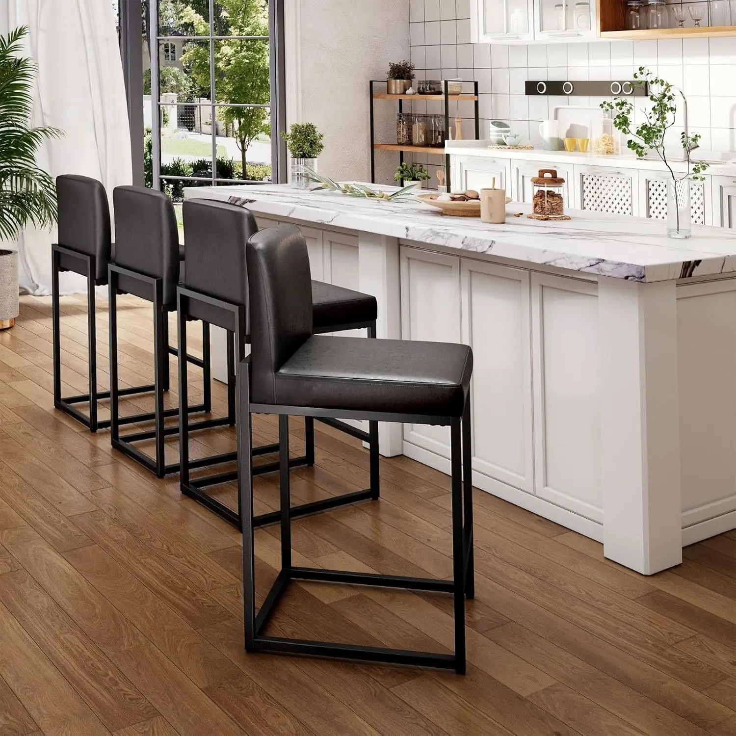 Black PU Leather Counter Height Bar Stools with Back Set of 4 24" Kitchen Island Chairs, Customized
Black PU Leather Counter Height Bar Stools with Back Set of 4 24" Kitchen Island Chairs, Customized